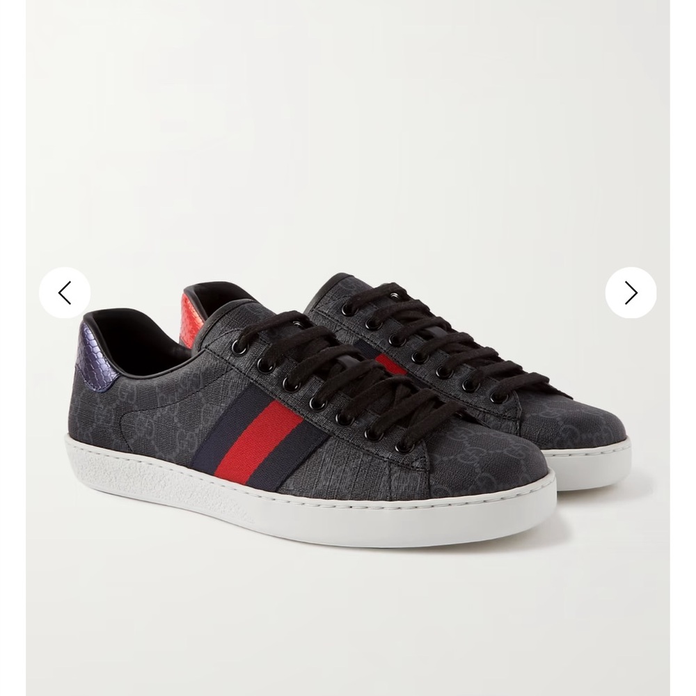 GUCCI Men’s Ace Webbing-Trimmed Monogrammed Coated Canvas Sneakers